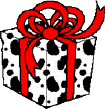 This is a Dalmatian Christmas Present Wrapped in Spotted Paper